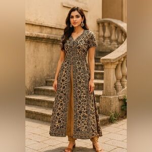 DIVA Heritage-Style Long Floral Jacket Desi Inspired Button-Front Tunic